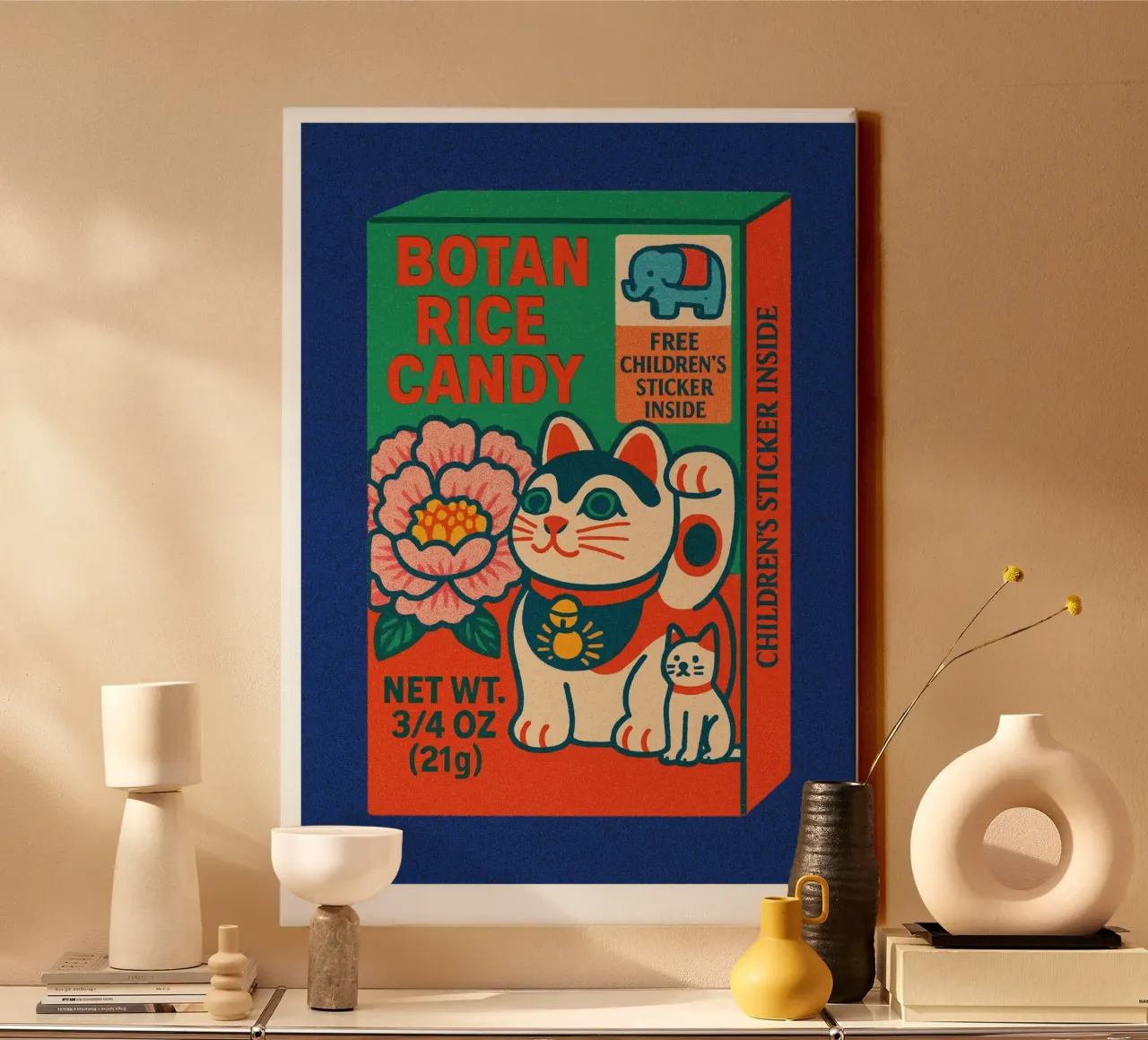 Risographie Kitchenprint "Eat The World" No. 3 canvas with Floater frame by typealive