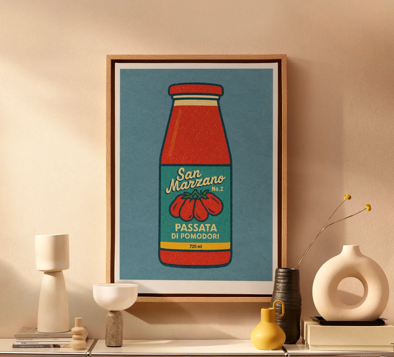 Risographie Kitchenprint "Eat The World" No. 9 canvas with Floater frame by typealive