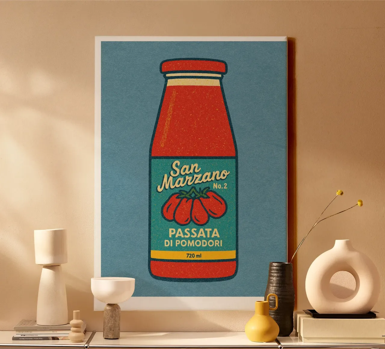 Risographie Kitchenprint "Eat The World" No. 9 canvas with Floater frame by typealive