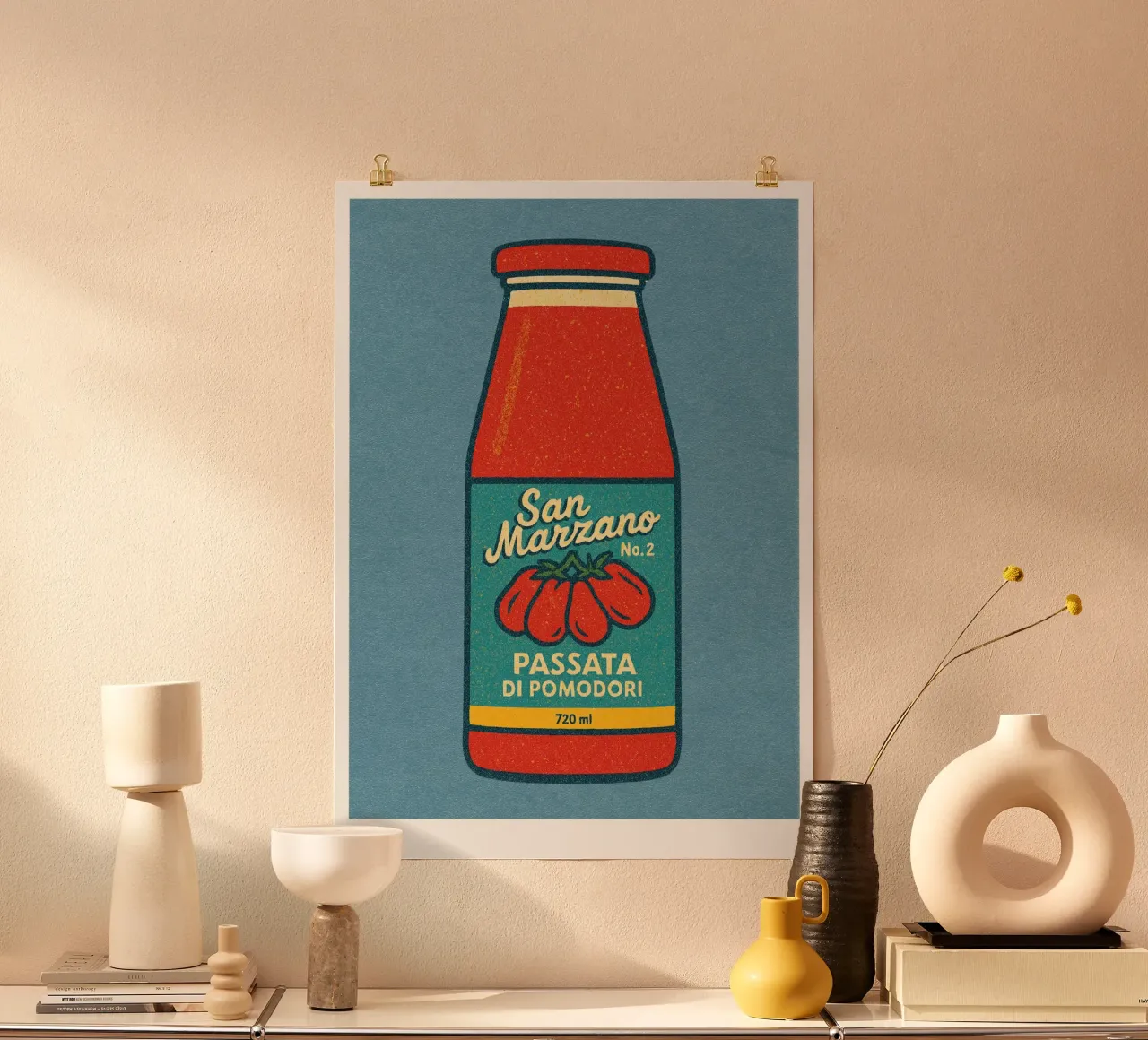 Risographie Kitchenprint "Eat The World" n. 9 poster con telaio in legno da typealive