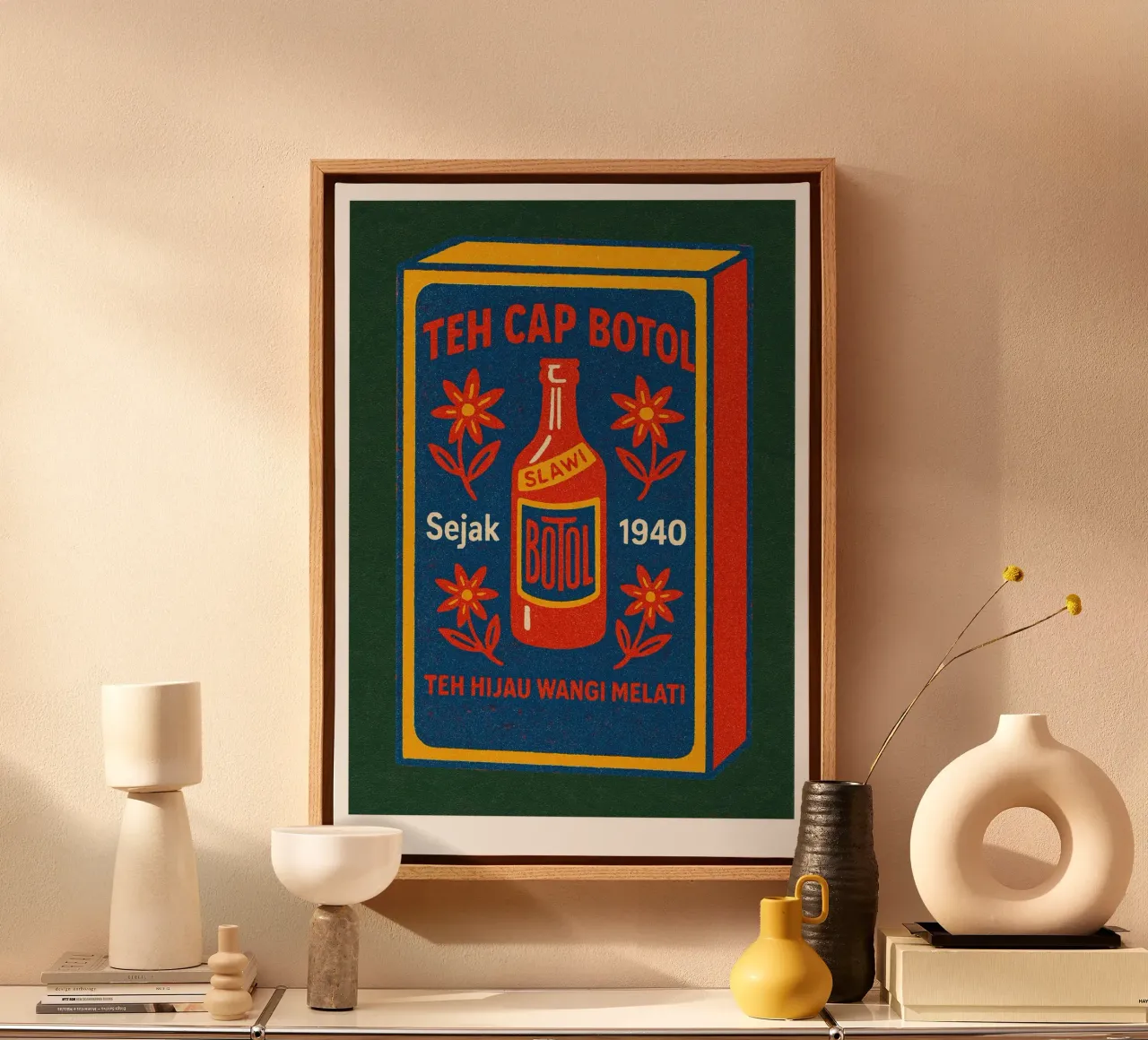 Risographie Kitchenprint "Eat The World" No. 6 canvas with Floater frame by typealive