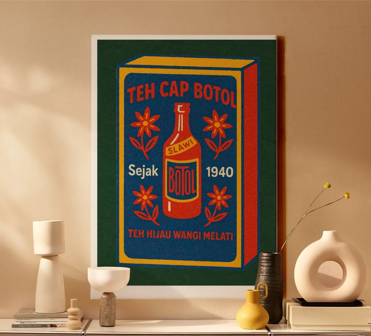 Risographie Kitchenprint "Eat The World" No. 6 canvas with Floater frame by typealive