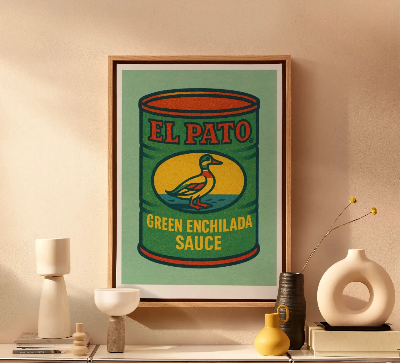 Risographie Kitchenprint "Eat The World" No. 12 canvas with Floater frame by typealive