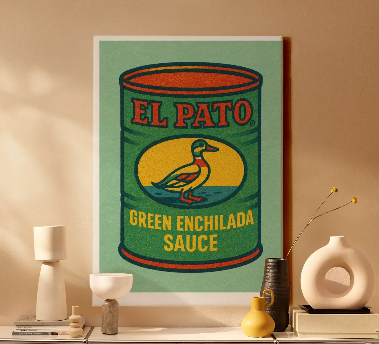 Risographie Kitchenprint "Eat The World" No. 12 canvas with Floater frame by typealive