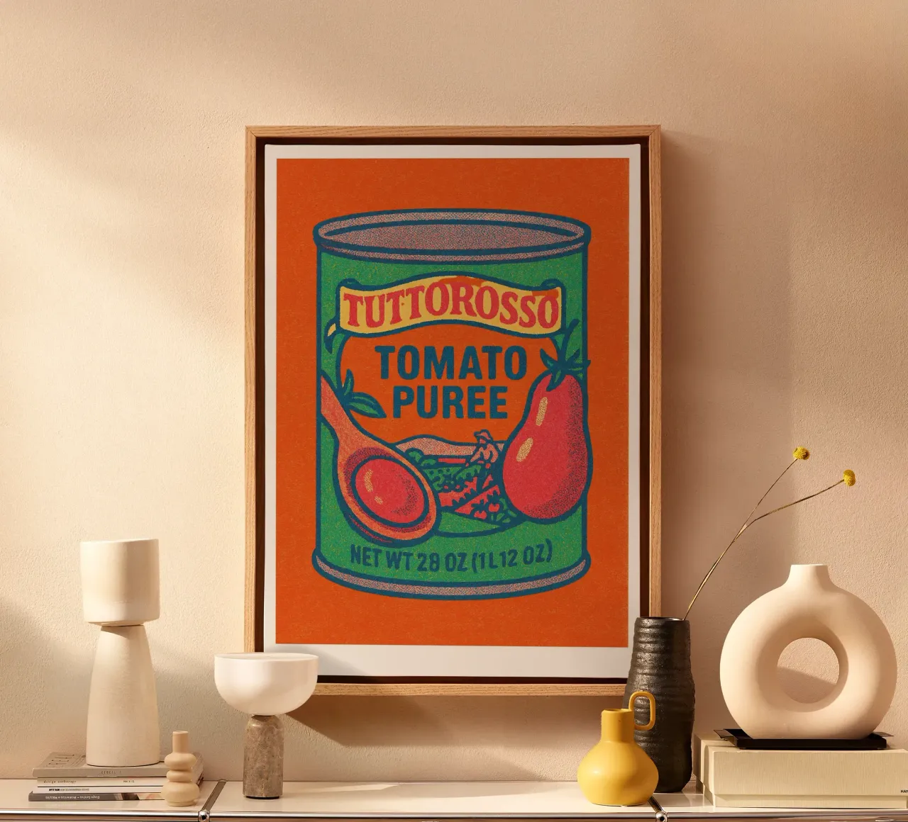 Risographie Kitchenprint "Eat The World" No. 14 canvas with Floater frame by typealive