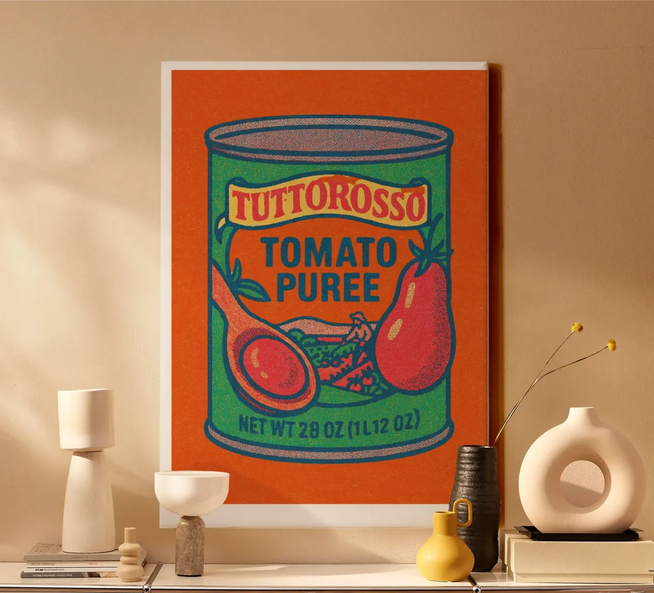 Risographie Kitchenprint "Eat The World" No. 14 canvas with Floater frame by typealive