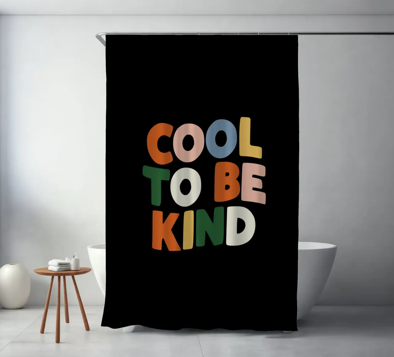 Cool To Be Kind Colourful Bold Kindness Typografie Design tenda da doccia da THE MOTIVATED TYPE