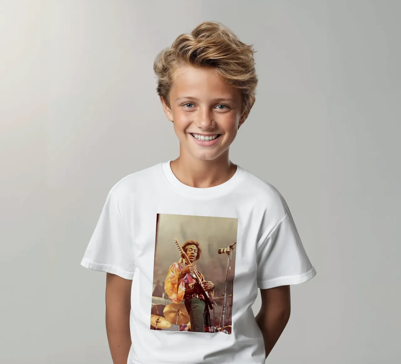 Playing guitar on stage kids t-shirt by Alex happy shop