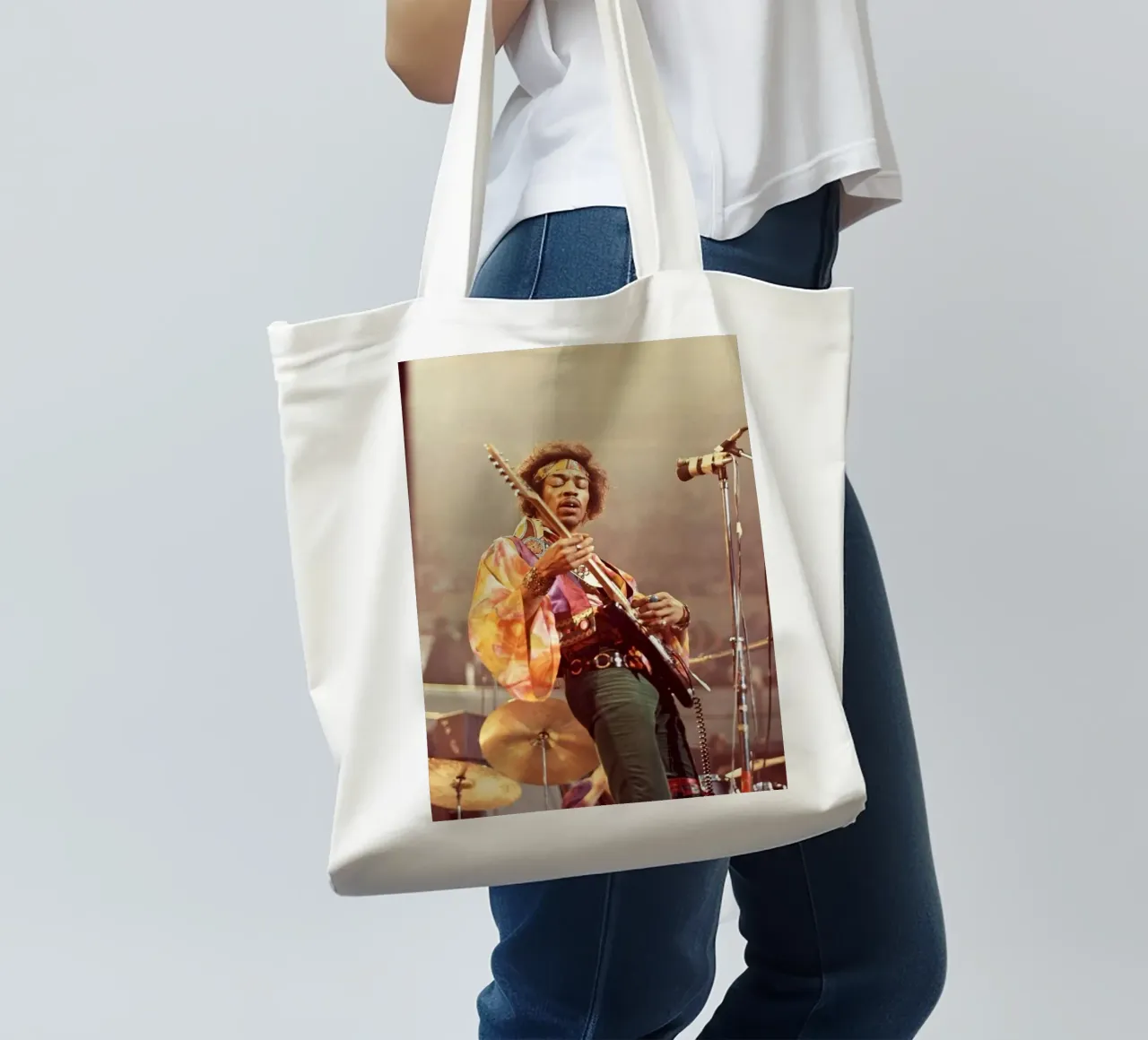 Playing guitar on stage tote bag by Alex happy shop