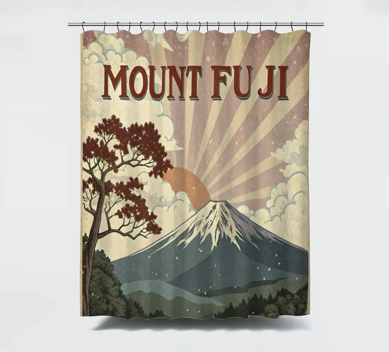 Mount Fuji vintage poster shower curtain by 🎁 ARTVI-SHOP