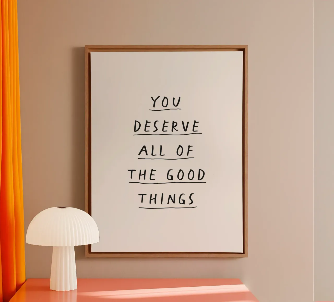 Ti meriti tutte le cose belle scritte a mano Typografie tela con Cornice a cassetta da THE MOTIVATED TYPE