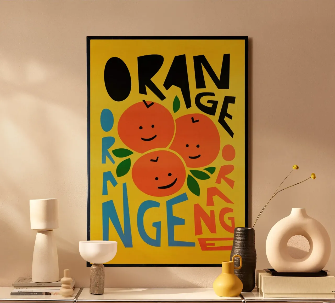 Arance felici poster con telaio in legno da Fox & Velvet