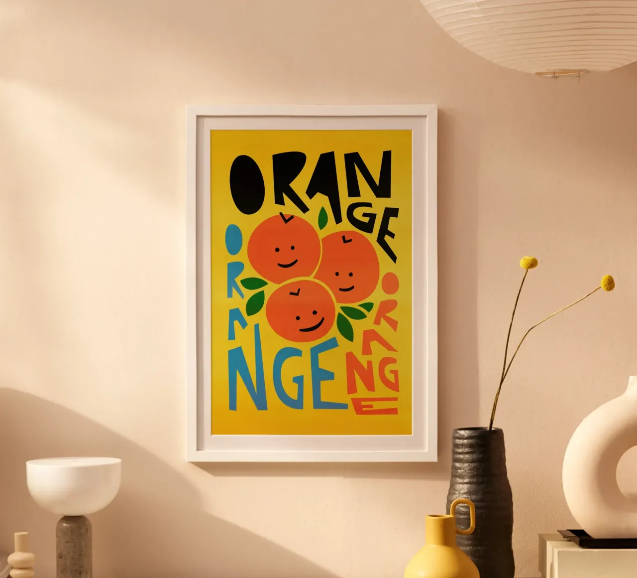 Arance felici poster con telaio in legno da Fox & Velvet