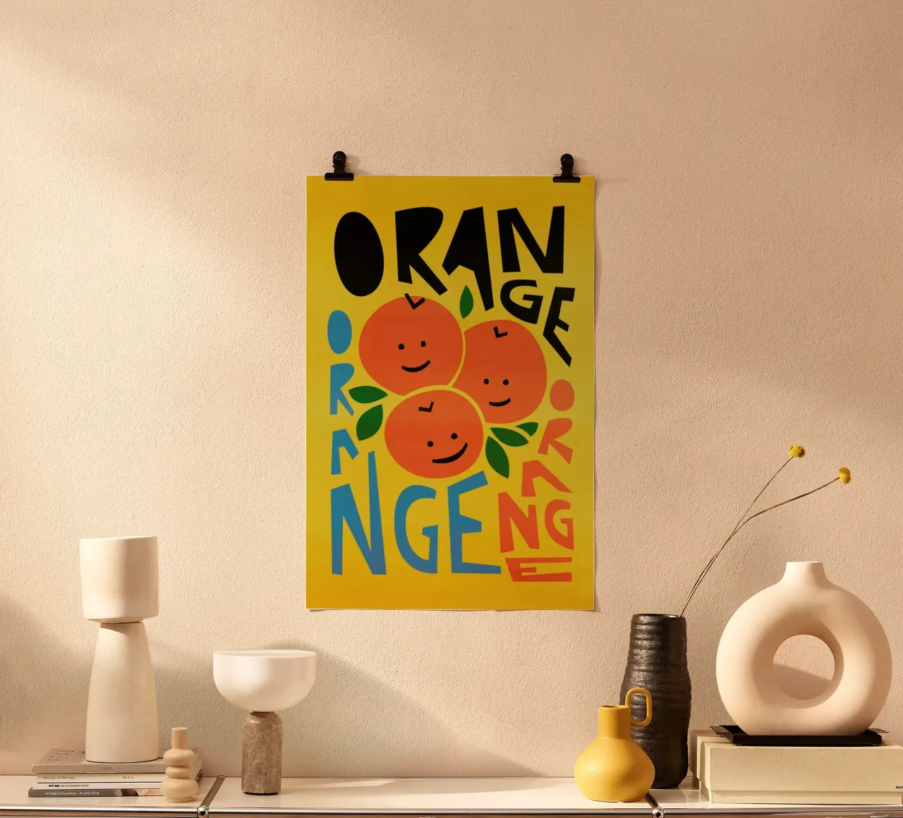 Arance felici poster con telaio in legno da Fox & Velvet
