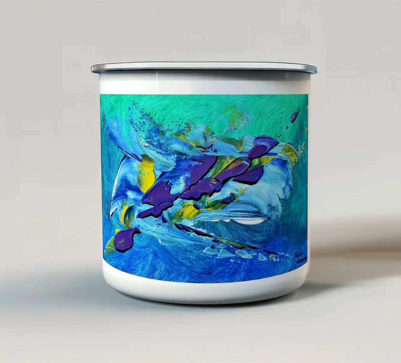 MESSAGE FROM THE HEART 2 Emaille Tasse von Thierry Vobmann Abstract painting