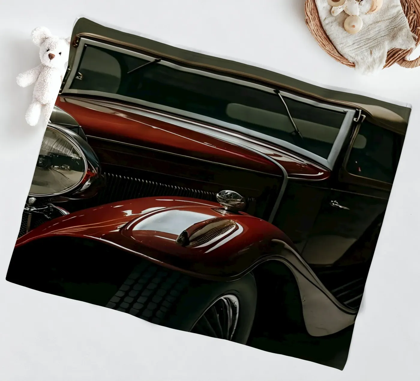 Einzigartiger roter Oldtimer Fleecedecke von CAR EDITION