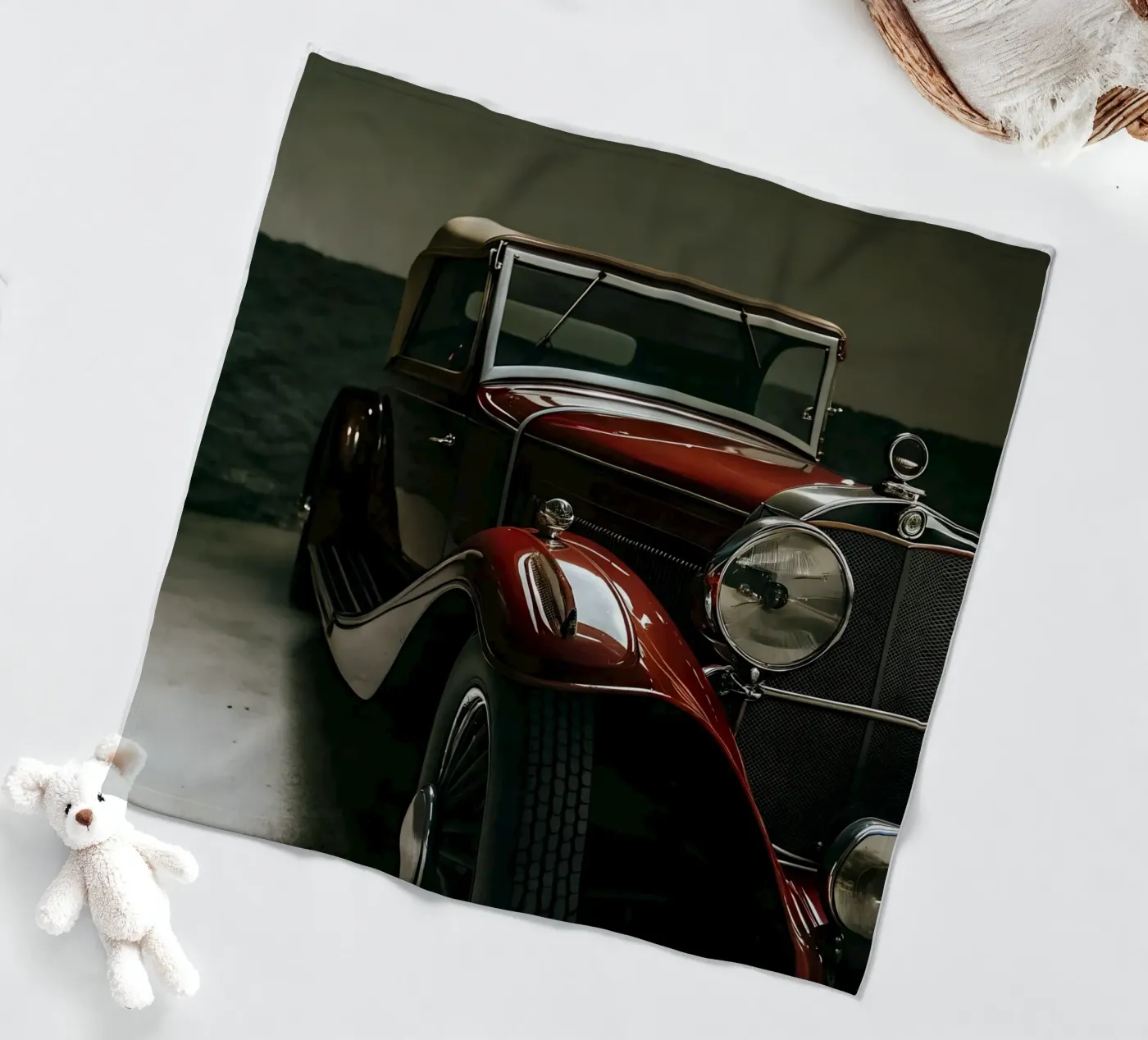 Einzigartiger roter Oldtimer Fleecedecke von CAR EDITION