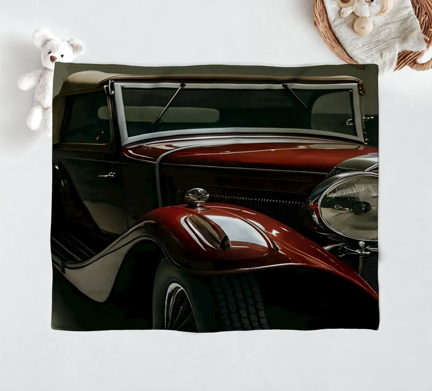 Einzigartiger roter Oldtimer Fleecedecke von CAR EDITION