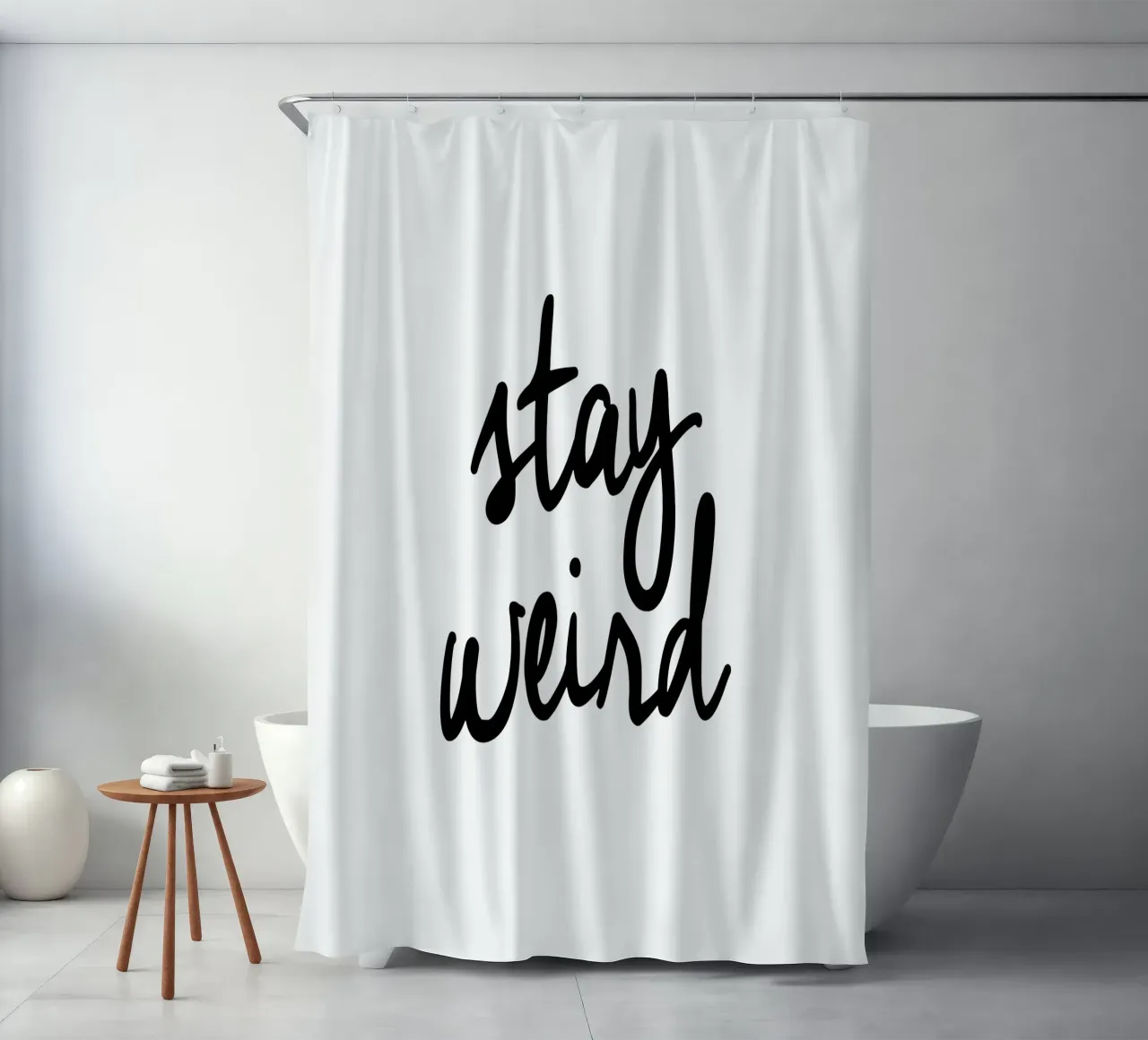 Stay Weird shower curtain by THE MOTIVATED TYPE