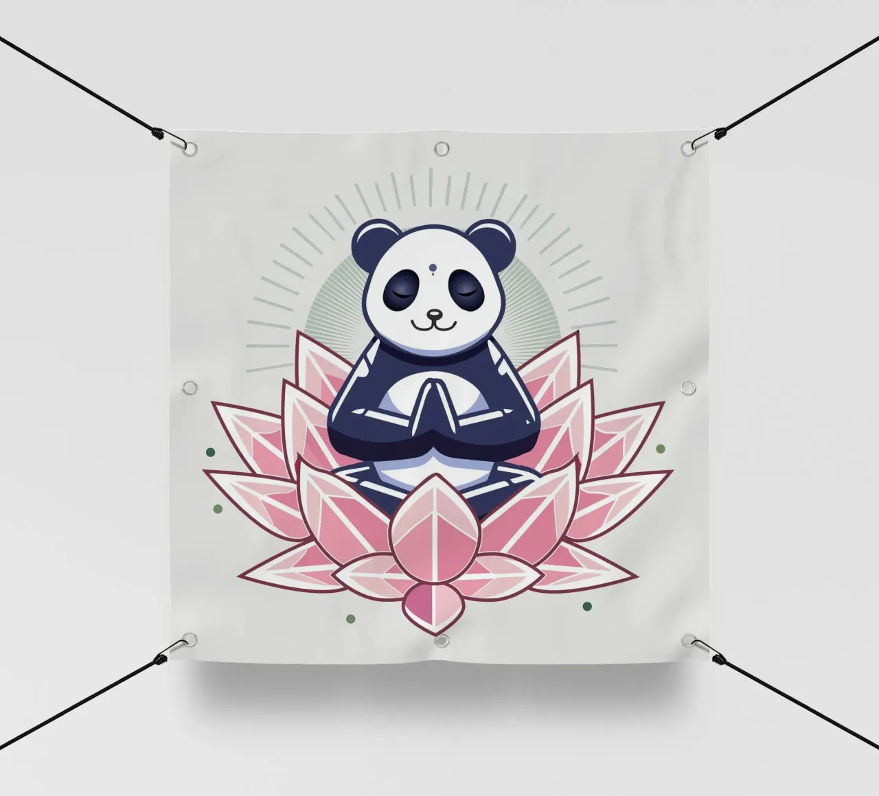 Panda in meditazione su un fiore di loto telo in pvc da namosh
