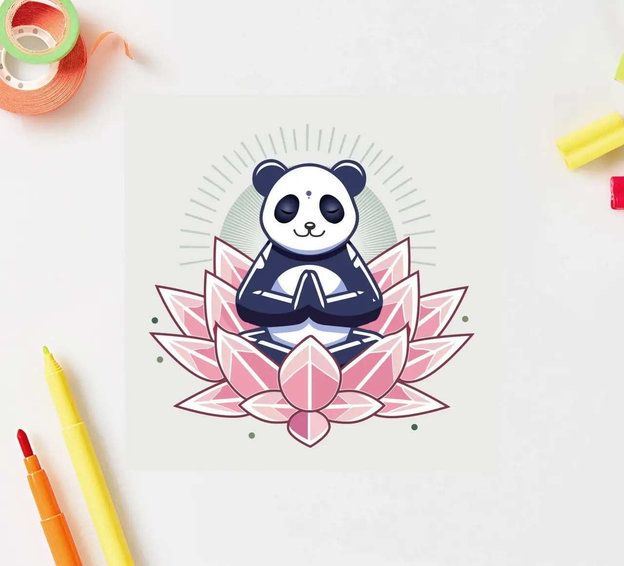 Mediterende panda op lotusbloesem sticker van namosh