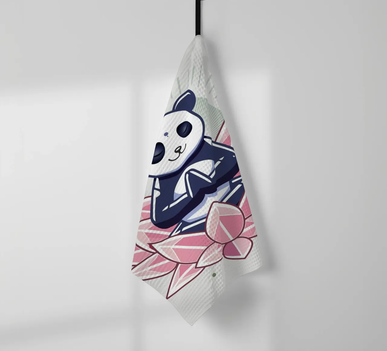 Panda méditant sur une fleur de lotus torchon de namosh