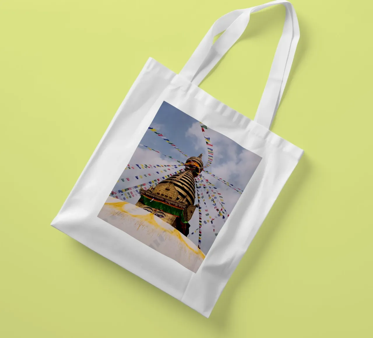 Eyes of Enlightenment Stupa borsa in juta da FujiPrints
