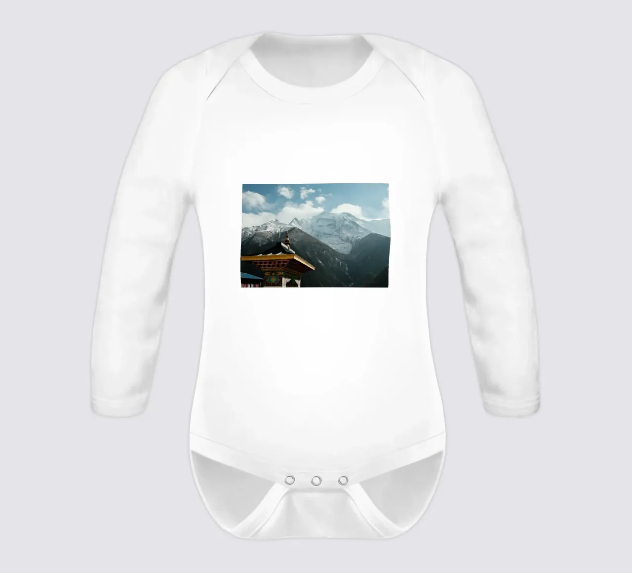 Annapurna Sanctuary in the Sky long-sleeve baby romper by FujiPrints