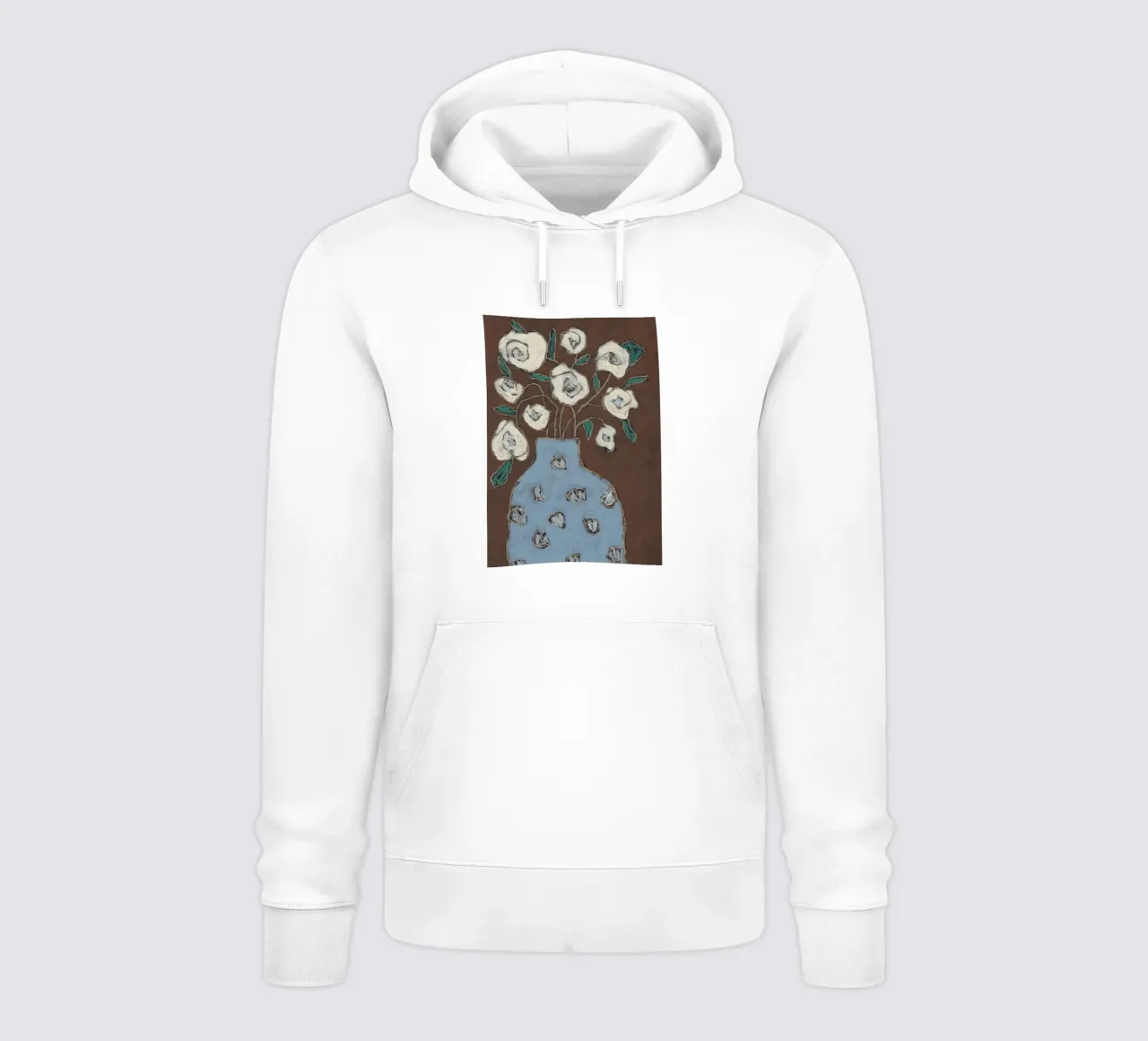Recipiente azul, rosas blancas sudadera con capucha de Alisa Galitsyna