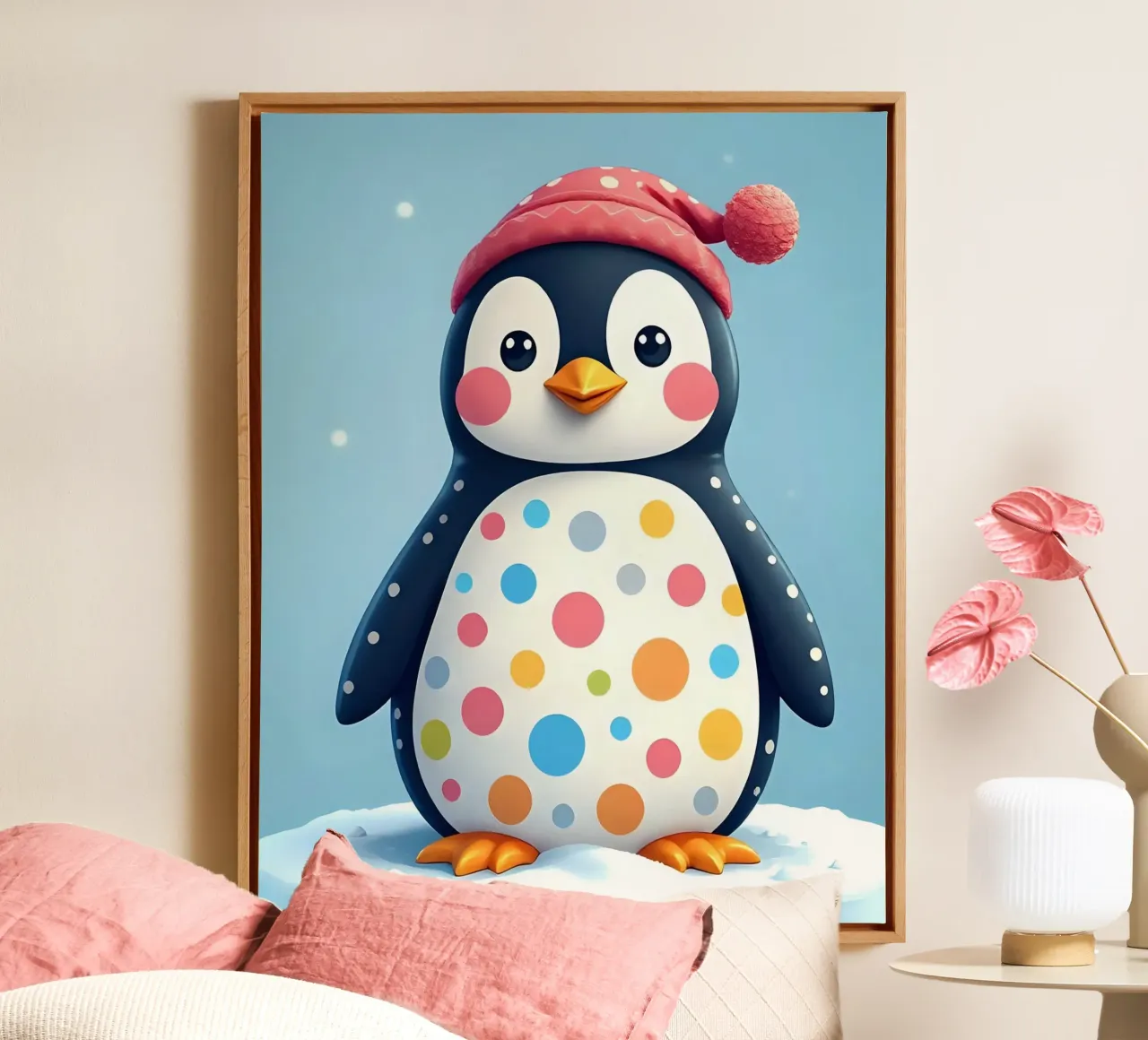 Pinguino_2 tela con Cornice a cassetta da Tierisch bunt by LK