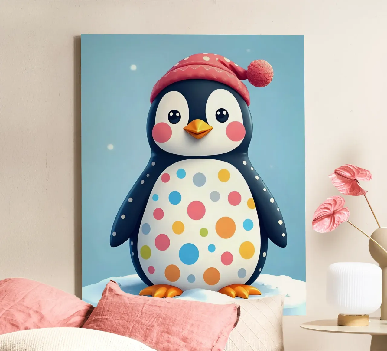 Pinguino_2 tela con Cornice a cassetta da Tierisch bunt by LK