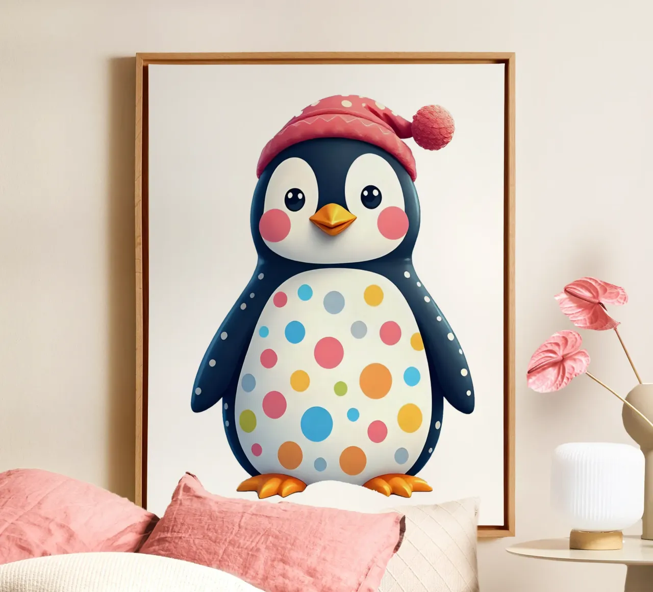 Pinguino_2a tela con Cornice a cassetta da Tierisch bunt by LK