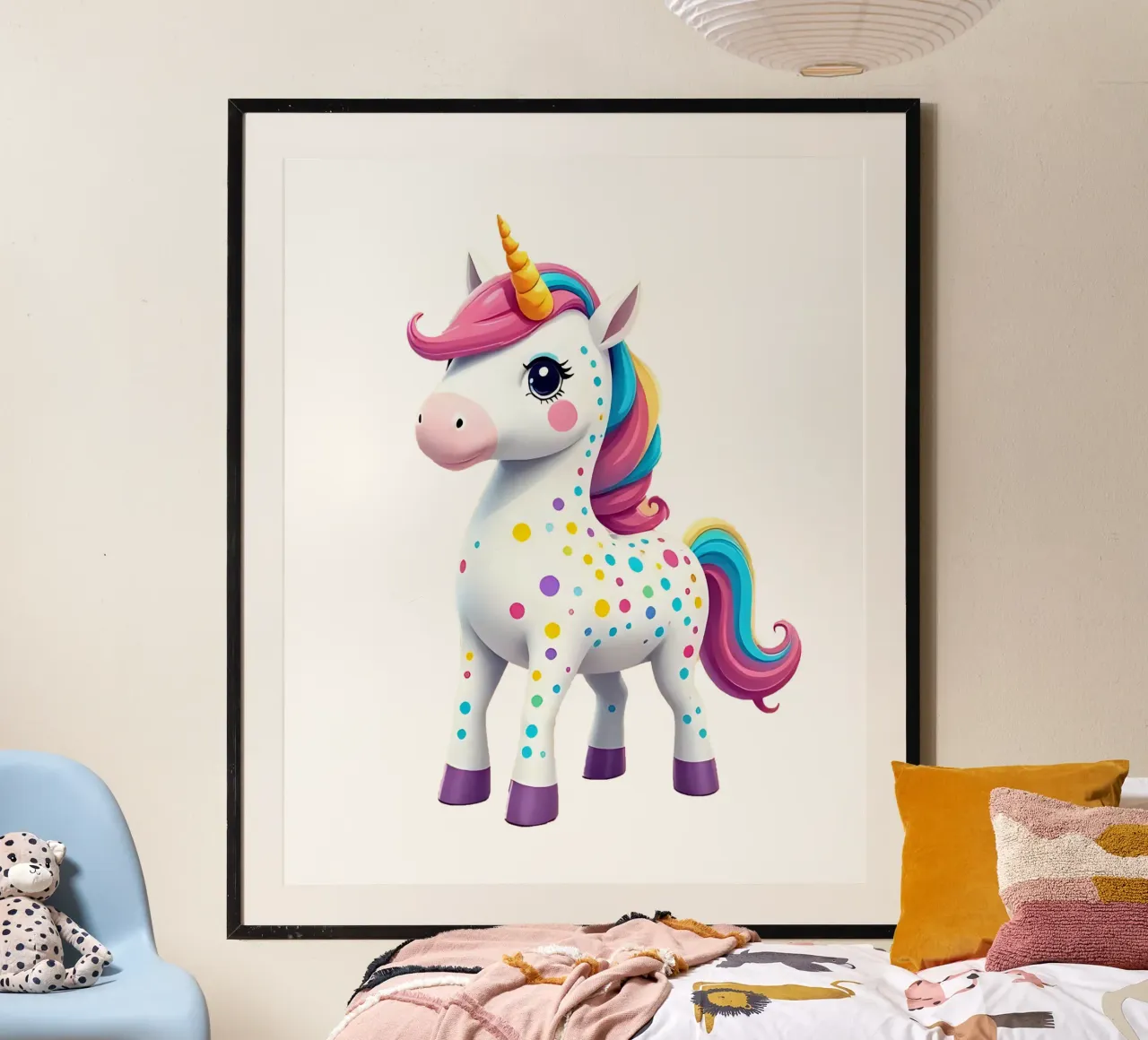 Unicorno_2a poster con telaio in plastica da Tierisch bunt by LK