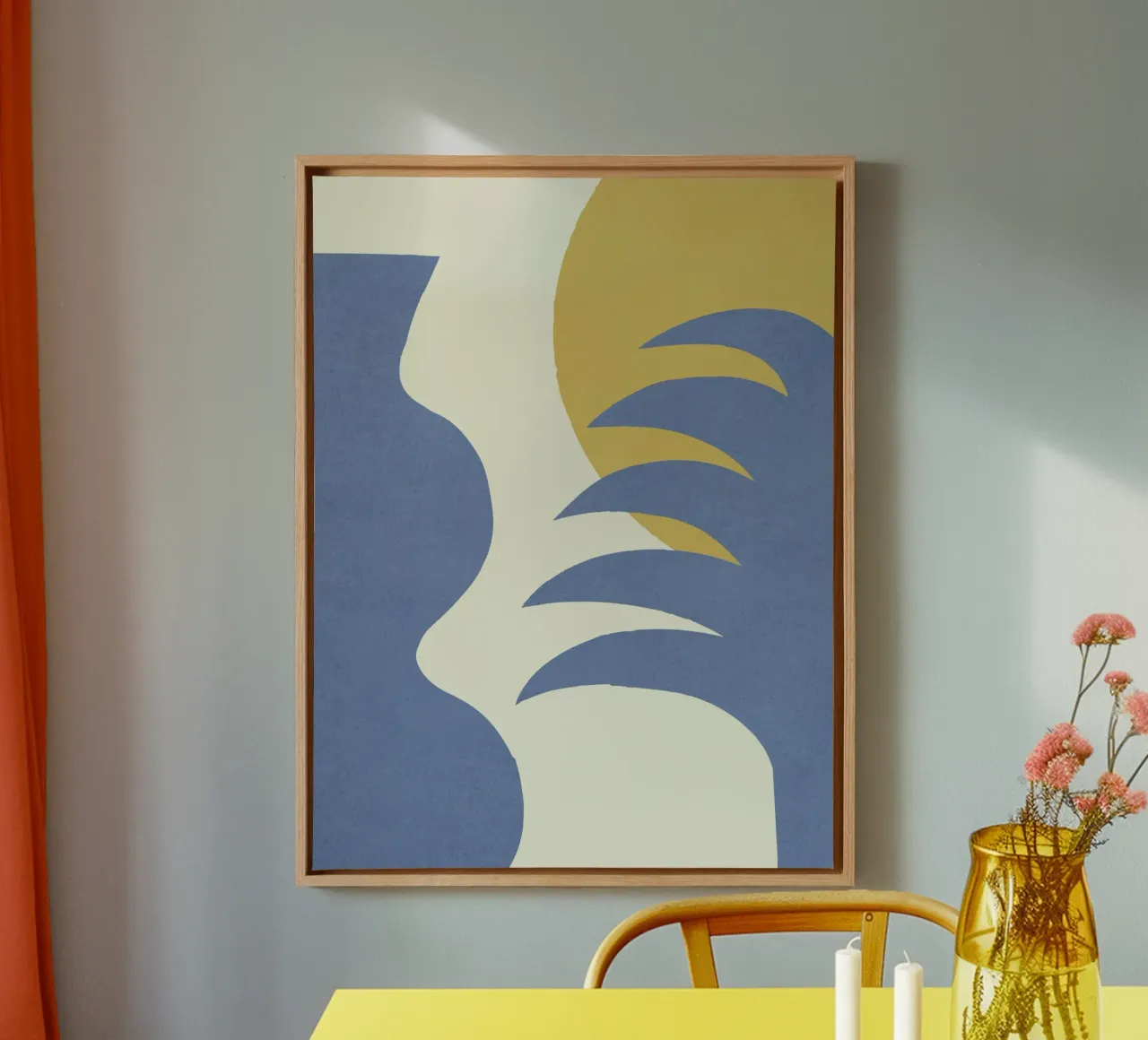 Mediterraan Abstract - Blauw Goud canvas met Baklijst van MoonlightPrint