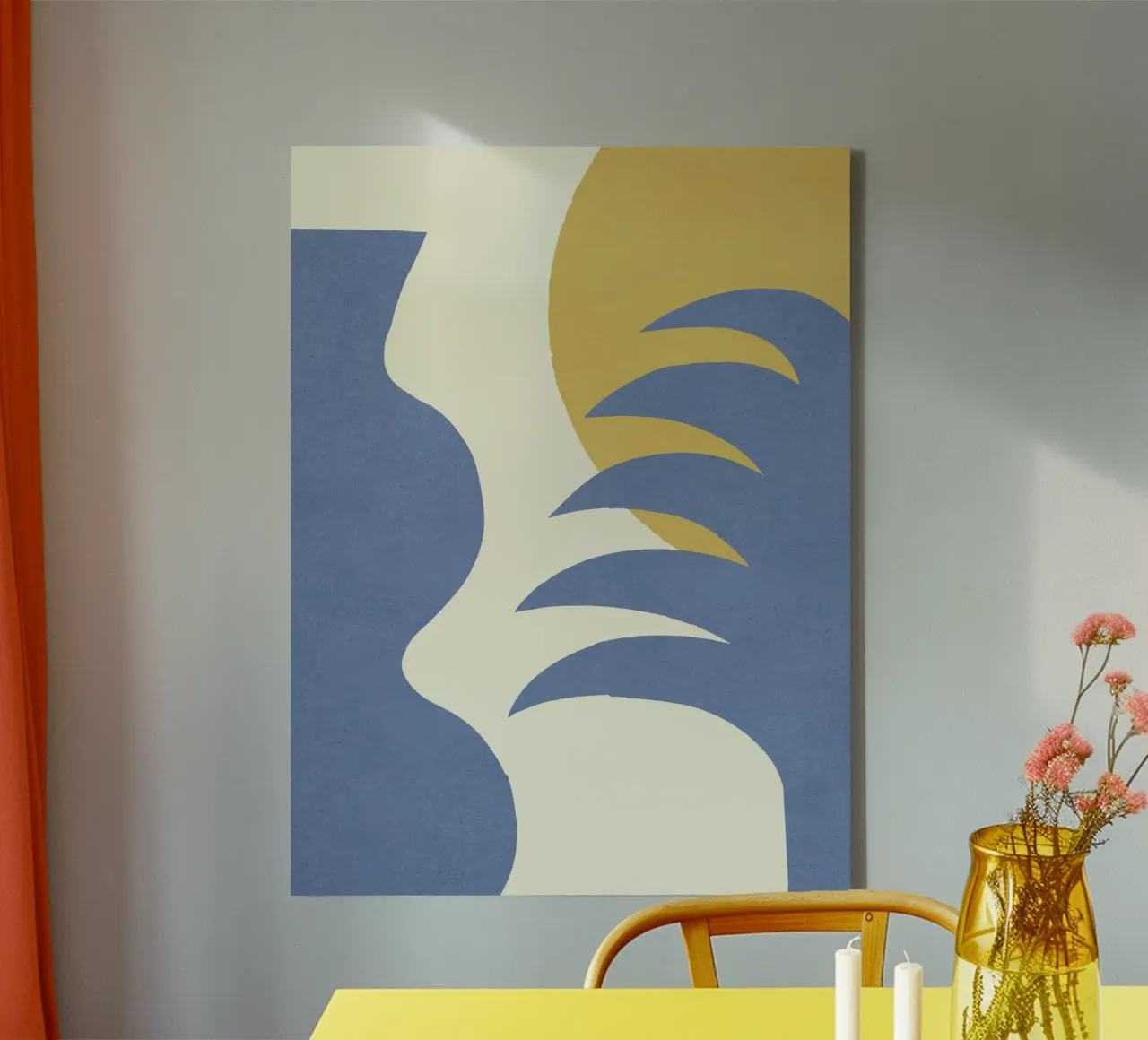 Mediterraan Abstract - Blauw Goud canvas met Baklijst van MoonlightPrint