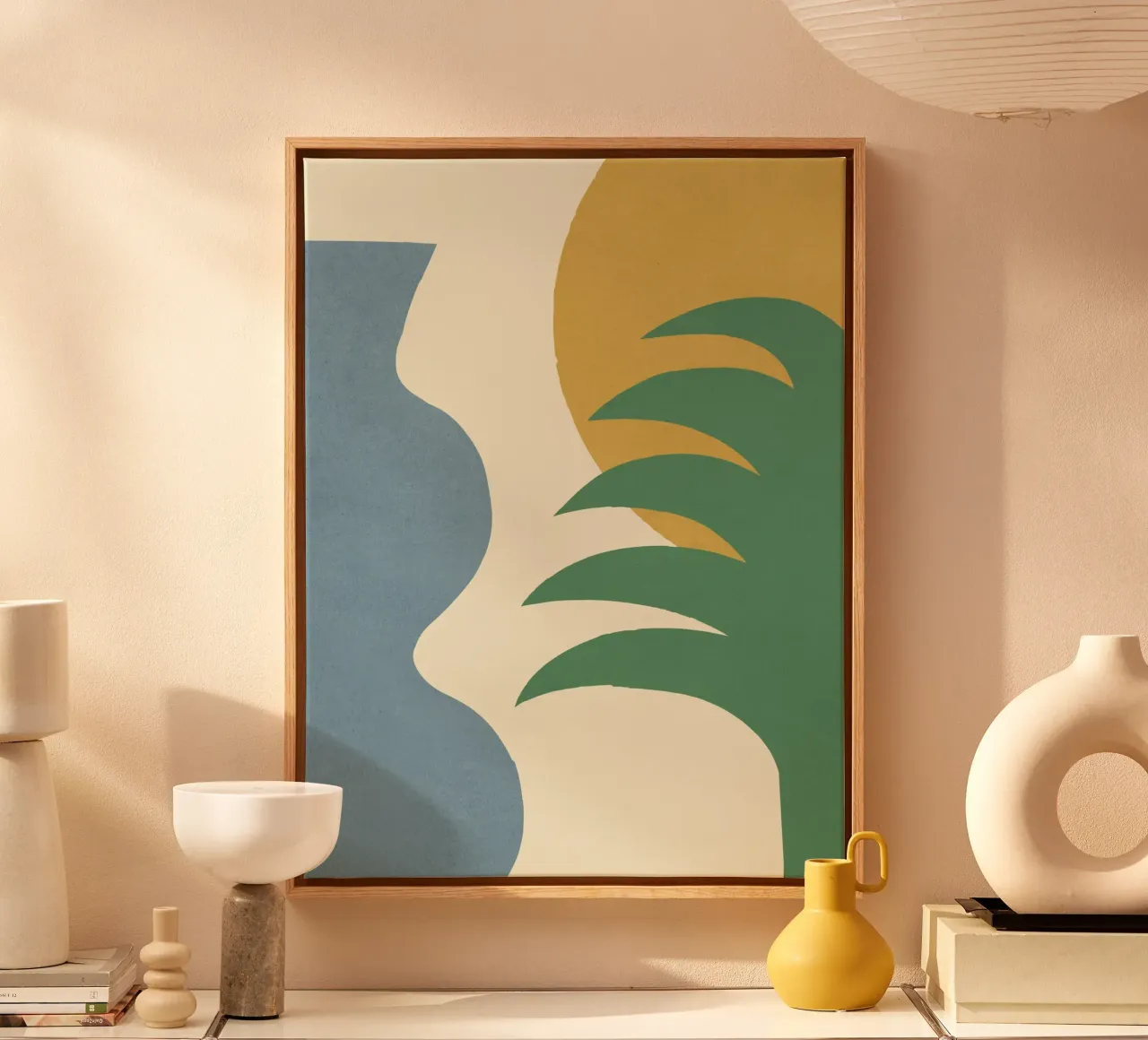 Mediterraan Abstract - Groen Goud Blauw canvas met Baklijst van MoonlightPrint