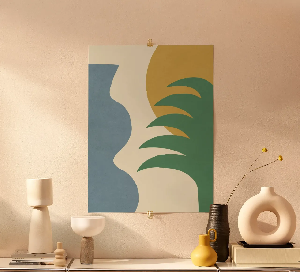 Mediterraan Abstract - Groen Goud Blauw poster van MoonlightPrint