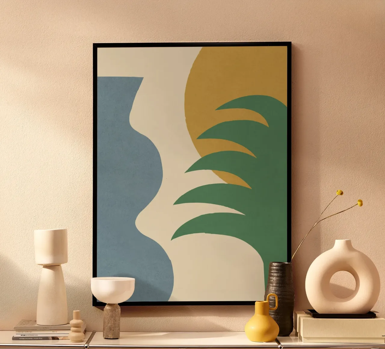Mediterraan Abstract - Groen Goud Blauw poster van MoonlightPrint