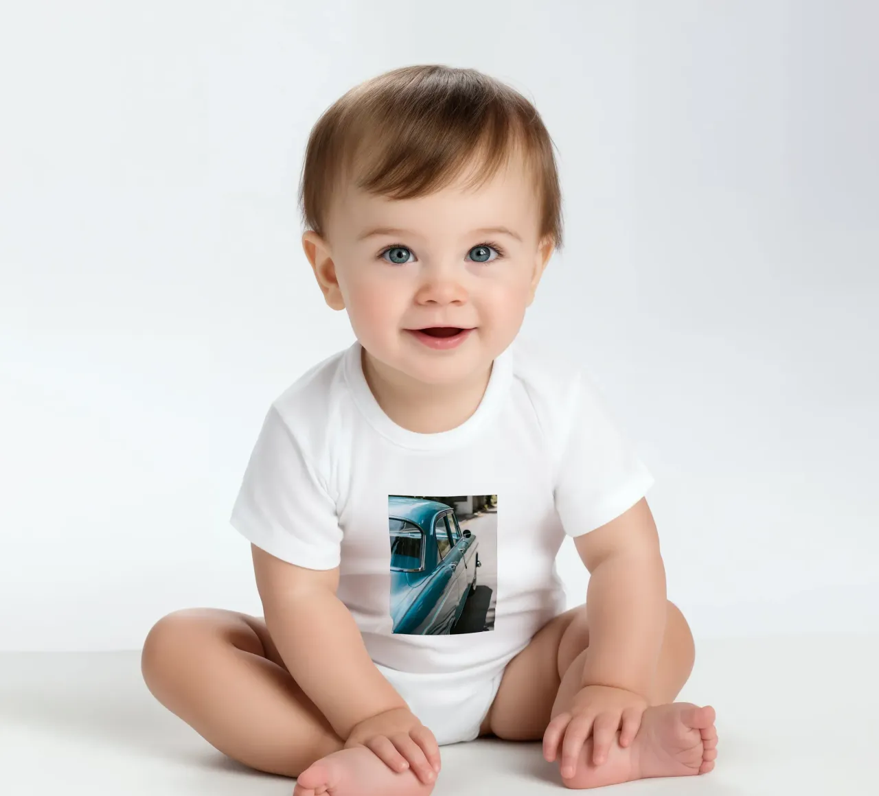 Blauer Oldtimer Kurzarm Babybody von CAR EDITION