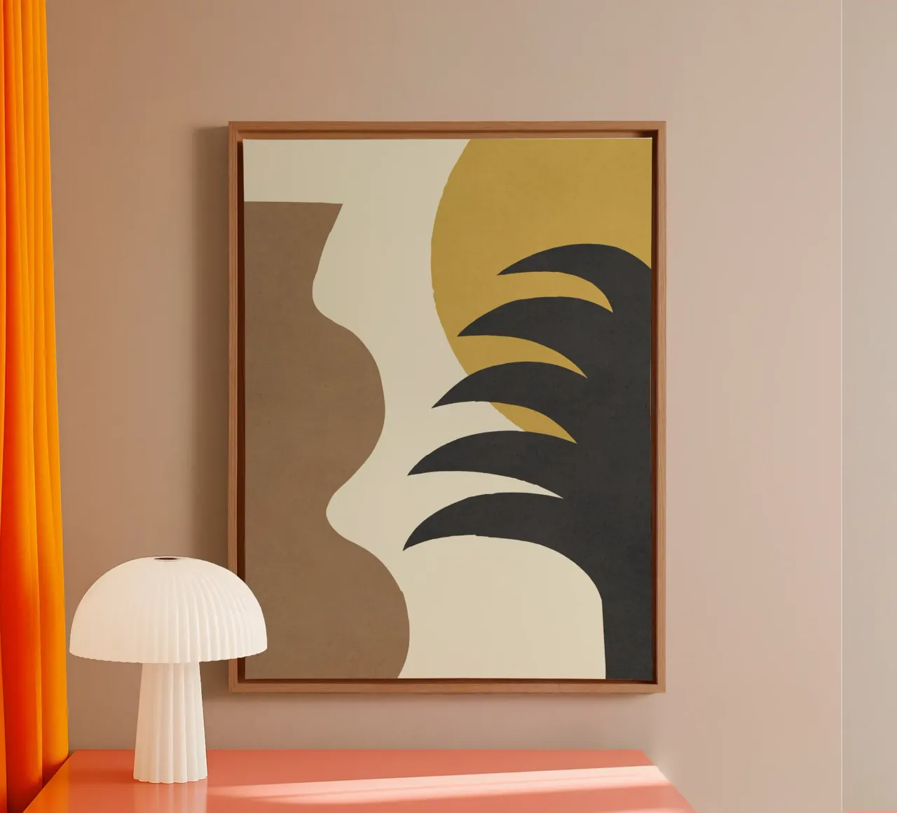 Mediterraan Abstract Goud Bruin canvas met Baklijst van MoonlightPrint