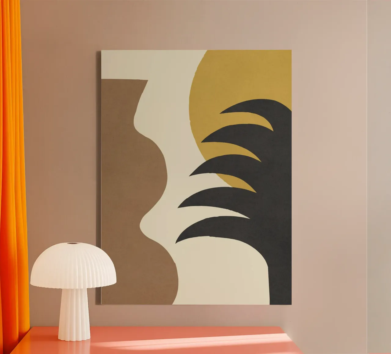 Mediterraan Abstract Goud Bruin canvas met Baklijst van MoonlightPrint
