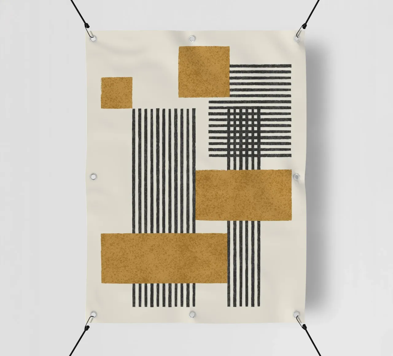 Composizione a righe e quadrati - Oro astratto telo in pvc da MoonlightPrint