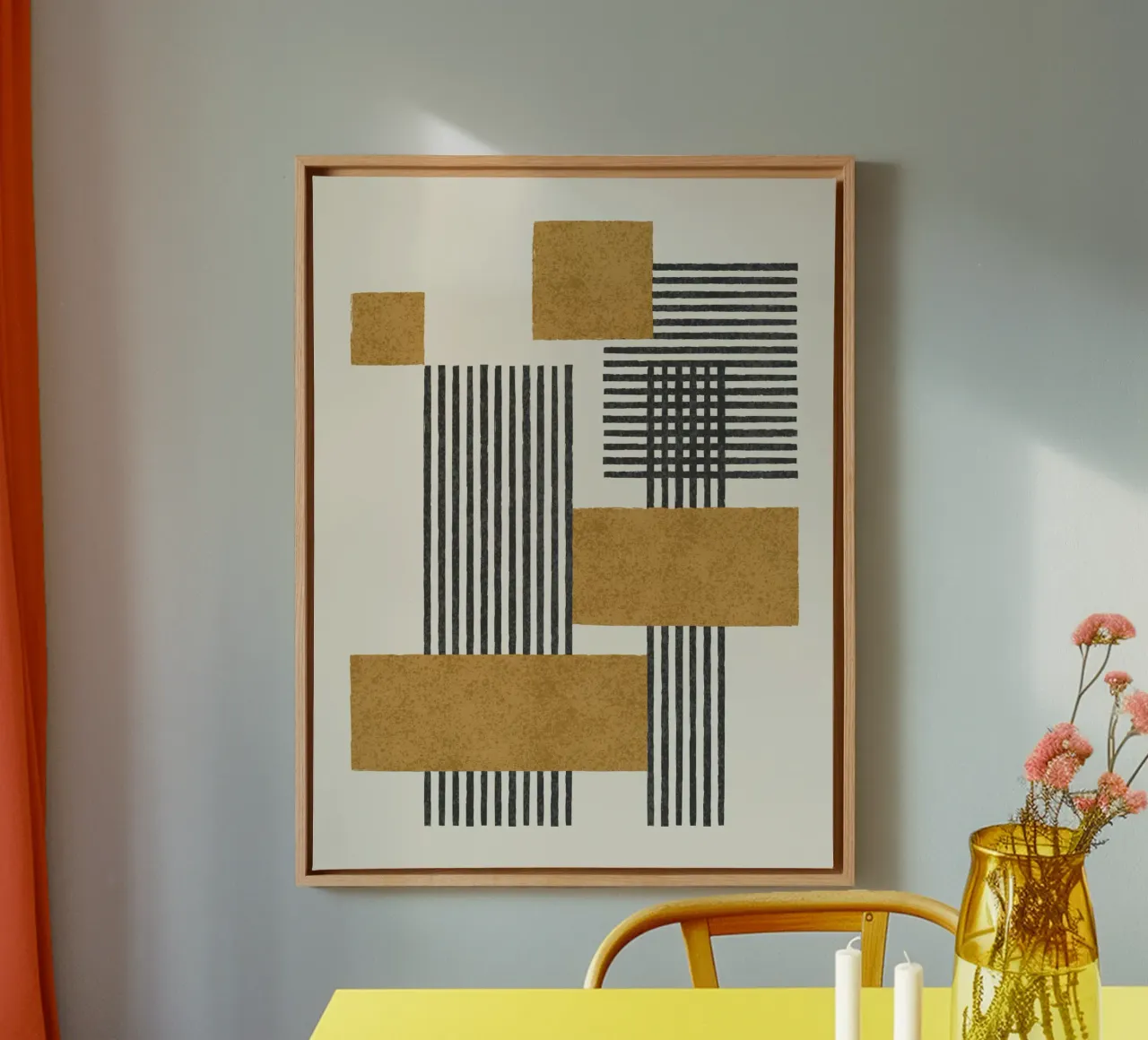 Stripes and Square Composition - Abstract Gold canvas by MoonlightPrint