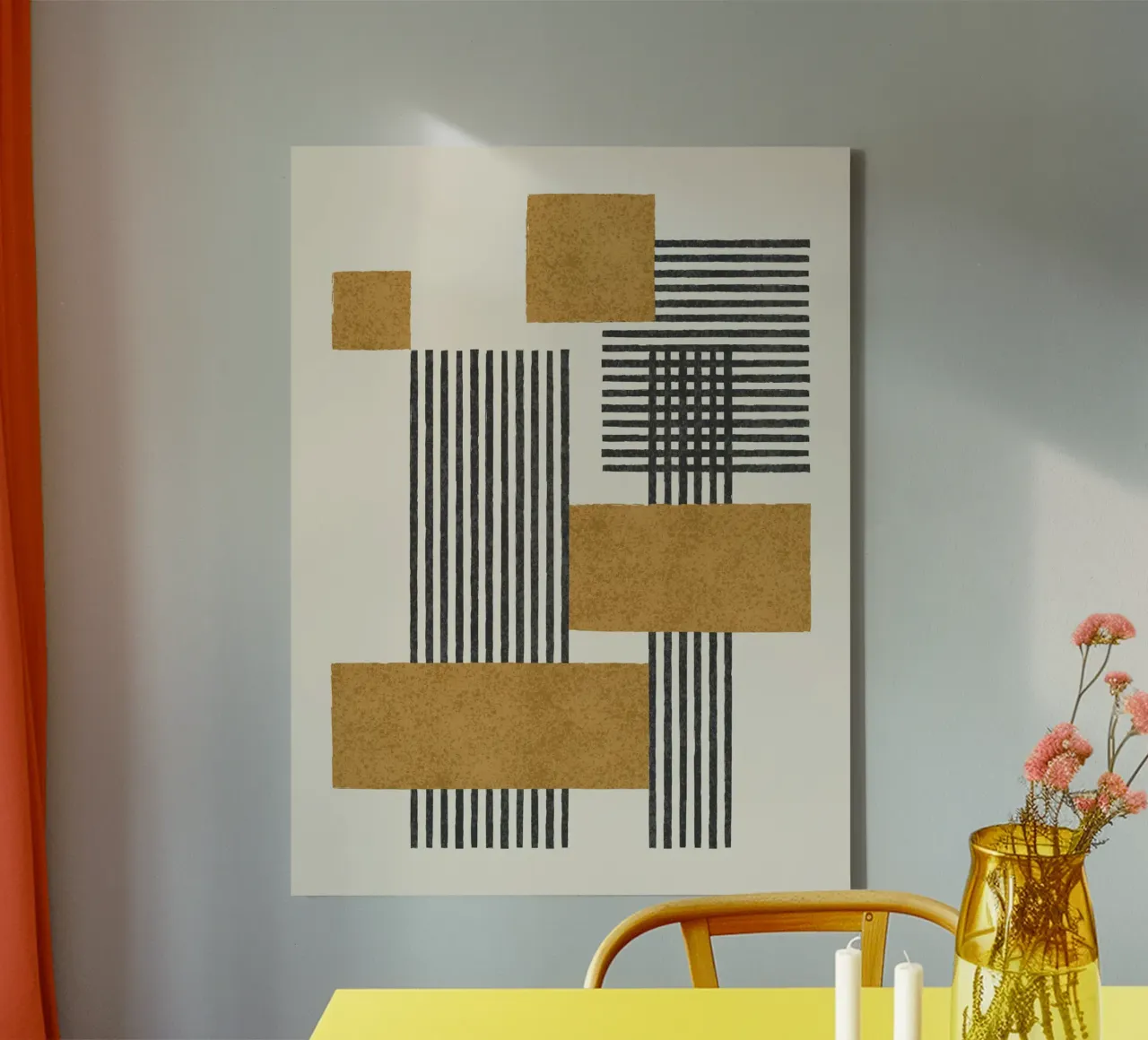 Stripes and Square Composition - Abstract Gold canvas by MoonlightPrint