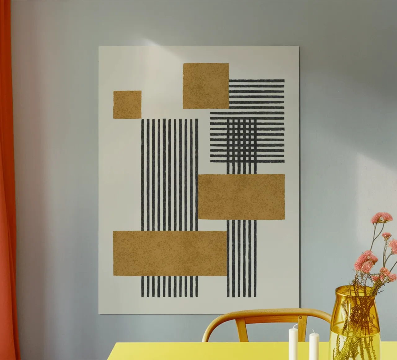 Stripes and Square Composition - Abstract Gold hahnemühle by MoonlightPrint