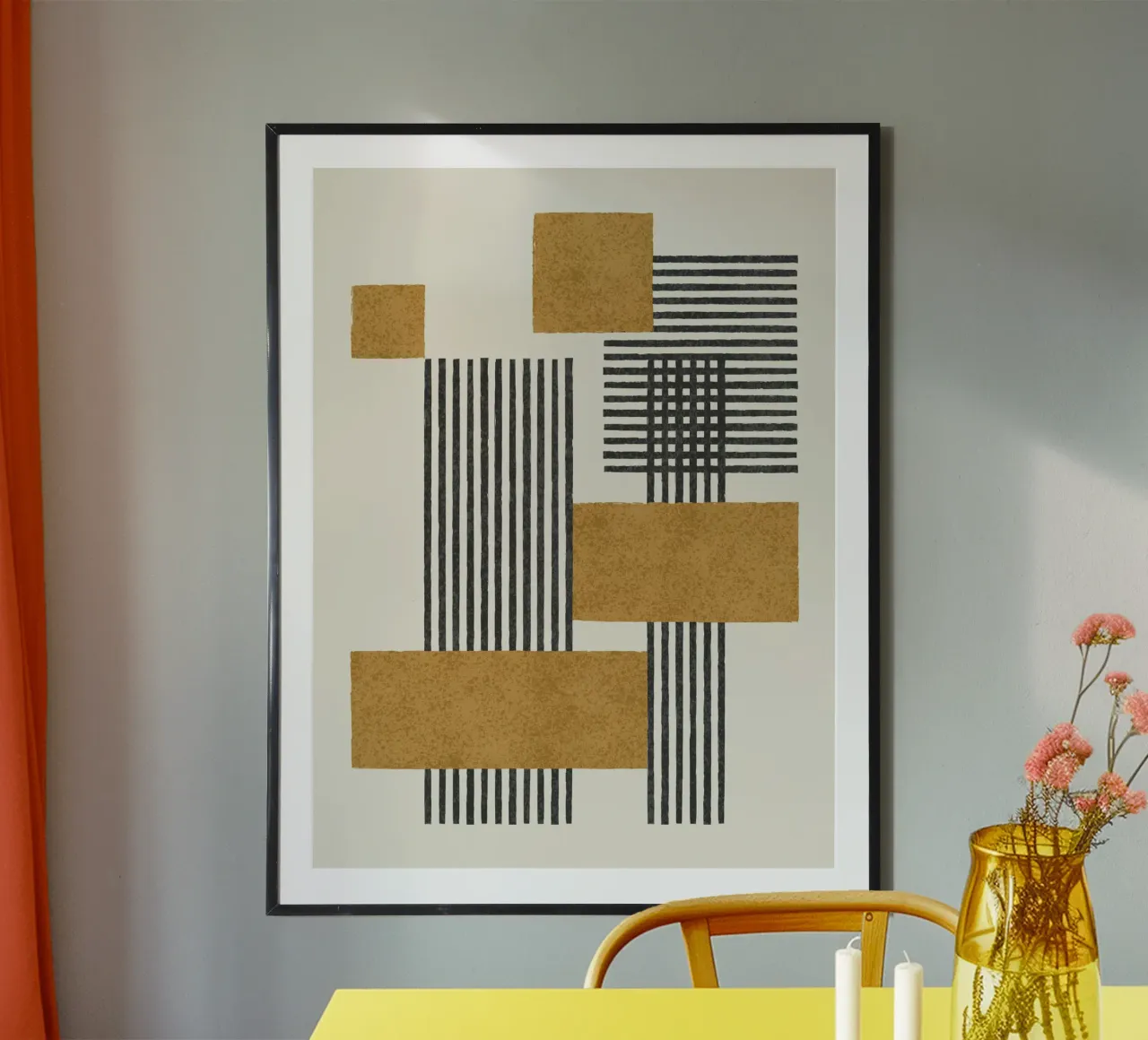 Stripes and Square Composition - Abstract Gold hahnemühle by MoonlightPrint