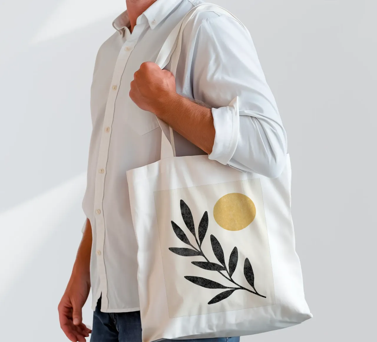 Leaf Sun 1 - Oro nero borsa in juta da MoonlightPrint