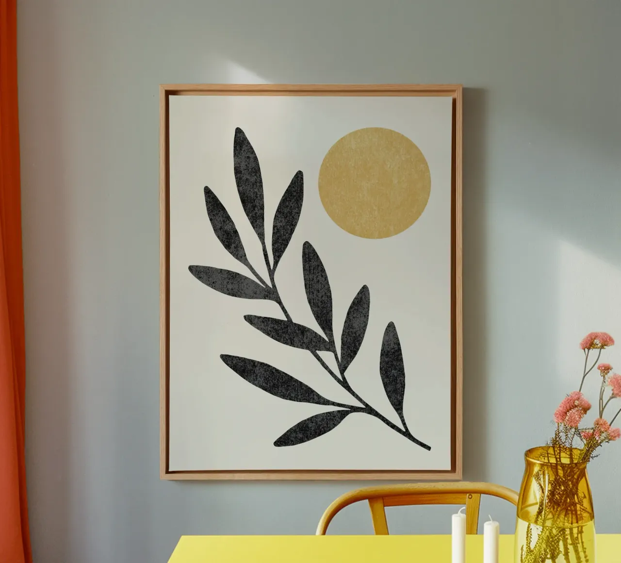 Blad Zon 1 - Goud Zwart canvas met Baklijst van MoonlightPrint