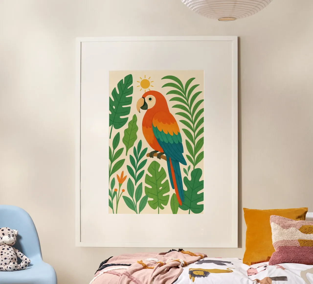 Pappagallo nella giungla poster con telaio in alluminio da Studio M