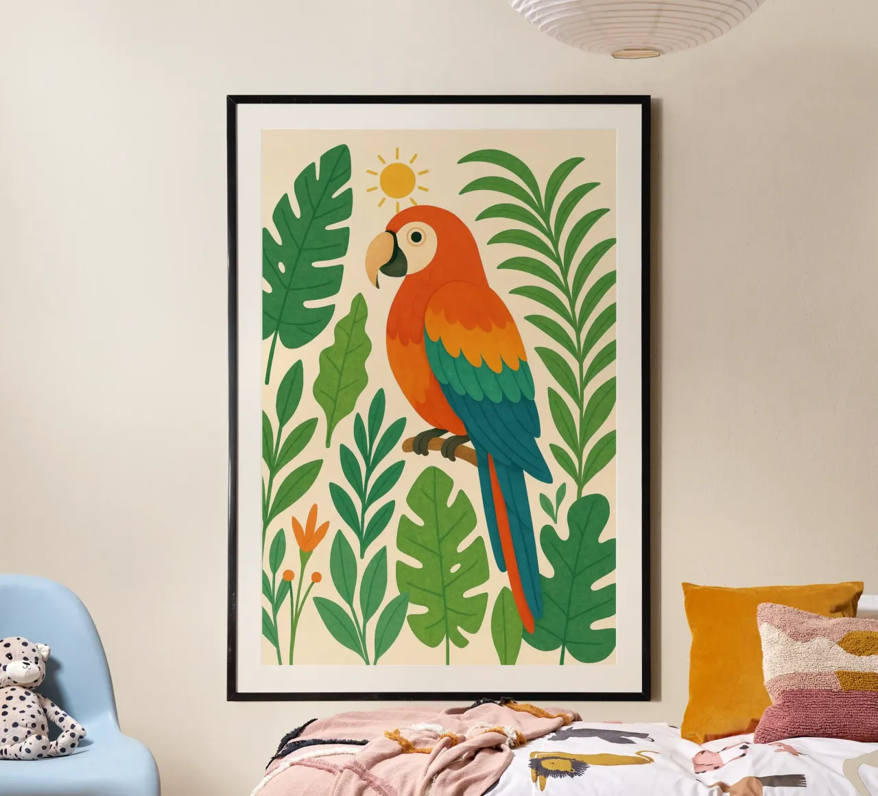Pappagallo nella giungla poster con telaio in alluminio da Studio M